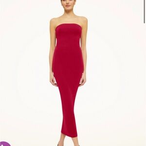 Wolford Strapless Fitted Red Midi Dress
